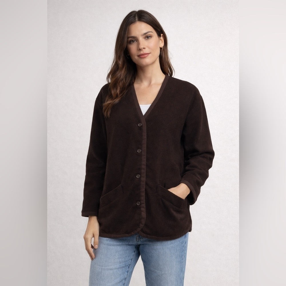 Vintage London Fog Chocolate Brown Wool Fleece Jacket Women’s S Button Front 90s
